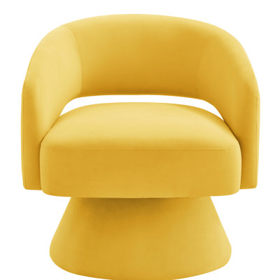 Fauteuil pivotant en velours jaune, fauteuil d'appoint moderne pour le bureau du salon, rotation à 360 degrés et base rembourrée stable, fabrication du dossier confortable