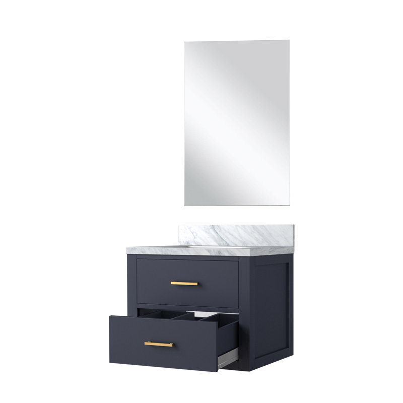 Meuble-lavabo simple bleu l 24 po x P 18 po, comptoir en acrylique et miroir 18 po