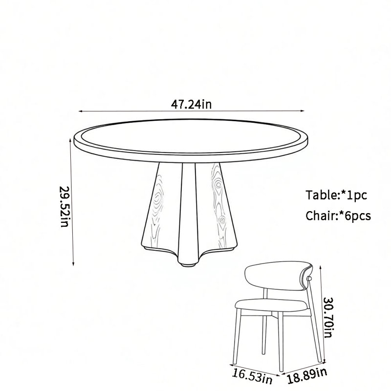 Ensemble de table de salle à manger moderne et élégant, 7 pièces: table, 6 chaises, H 29,52 po x l 47,24 po x P 47,24 po