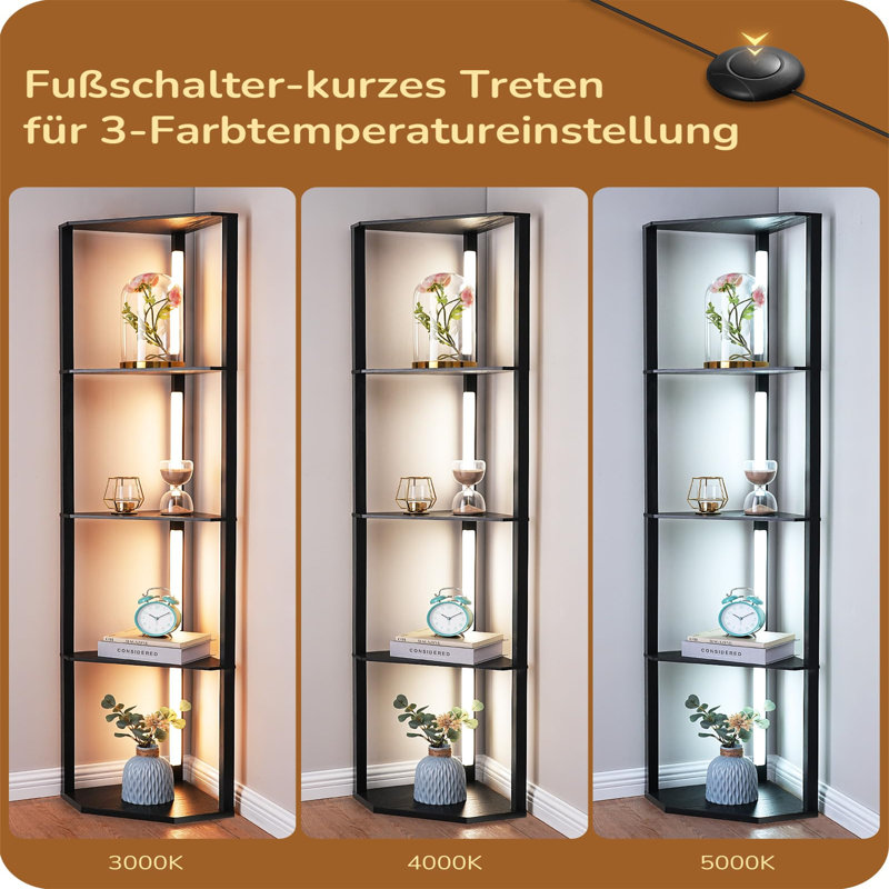 Calena 163cm H x 33cm W Corner Bookcase, Black / Brown