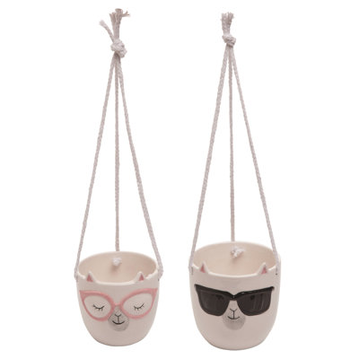 Ensemble de 2 pots à fleurs suspendus en forme de lama de printemps Dolomite