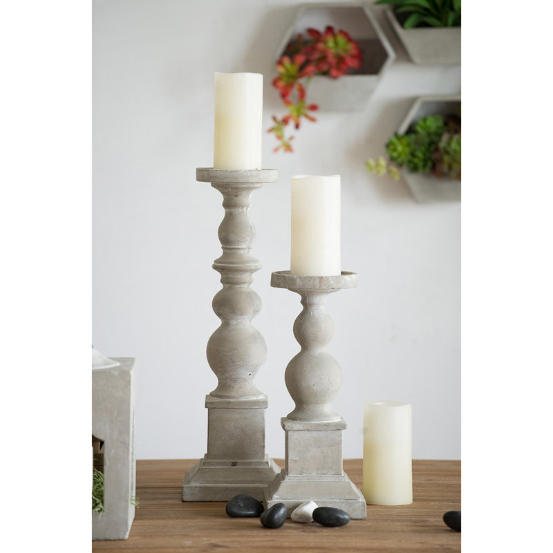 Gray Cement Turned-Style 20" Candle Holder