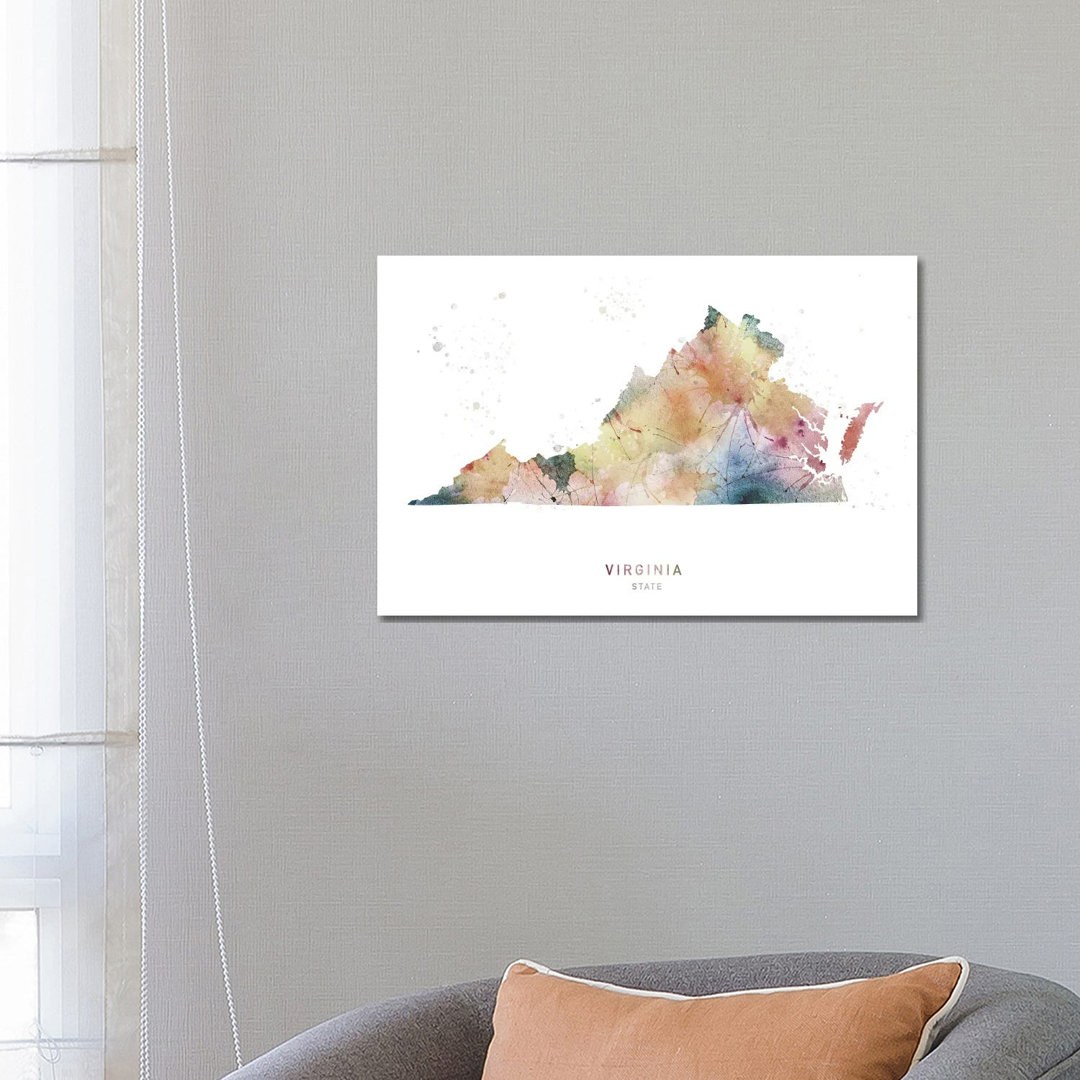 Virginia Watercolour State Map - Wrapped Canvas Graphic Art
