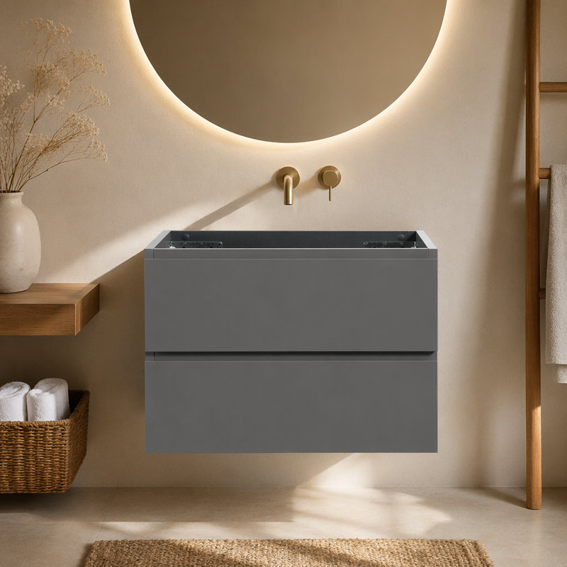 Armoire murale SANS lavabo avec deux tiroirs, Gris