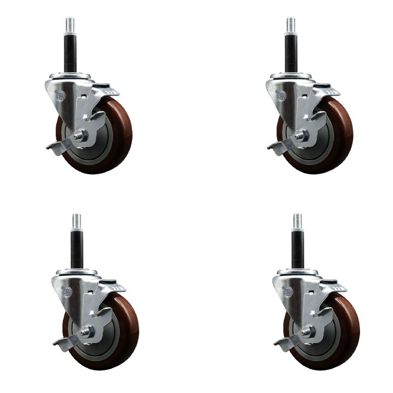 Ensemble de roulettes extensibles en poly pivotant avec frein SCC TLB 4 po x 3/4 po, Marron