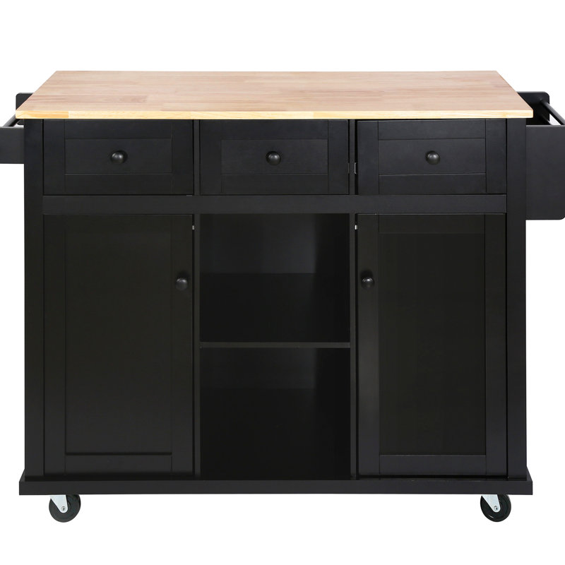 Kitchen Cart With Drop Counter & Drawer Storage. Black, 5 Rolling Wheels, For Dinning And Spaces Cabinet Door Storage Adjustable Feet