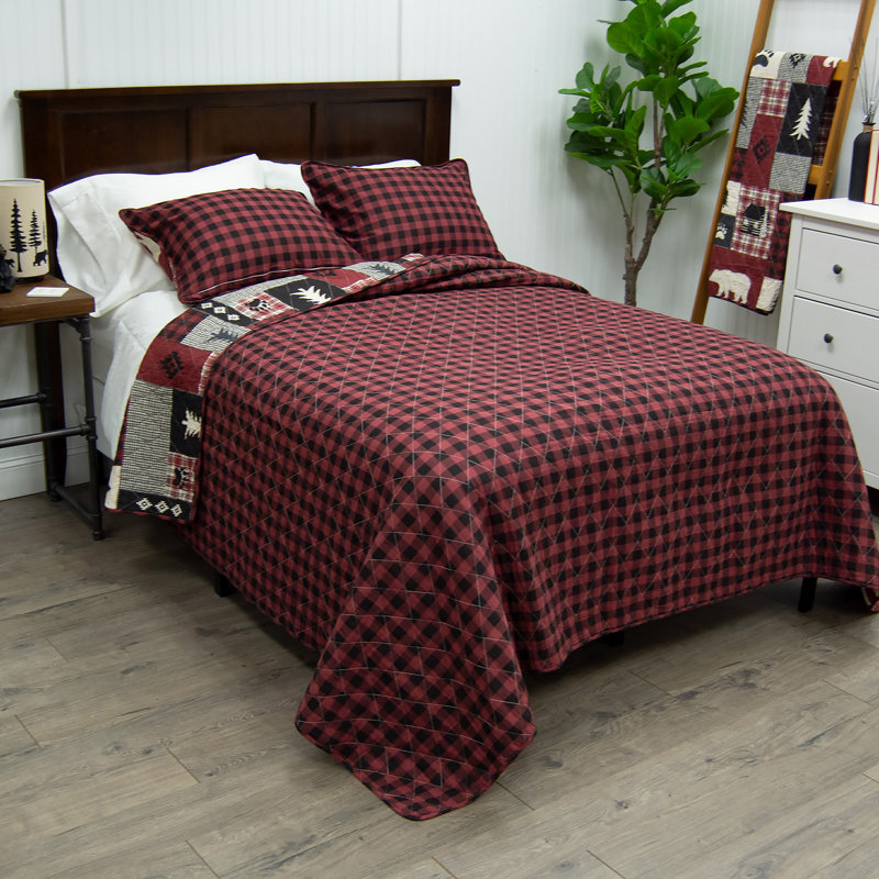 Bear Peak Cotton Quilted No Pattern And Not Solid Colour Quilt Set, Queen Quilt + 2 King Shams