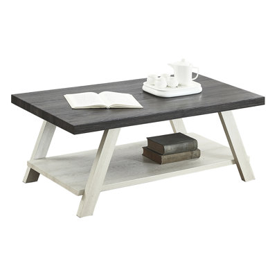 Two-Tone Coffee Table With Extended Rectangular Top - Quality Wood Charcoal And Beige Shelf 44 Lb
