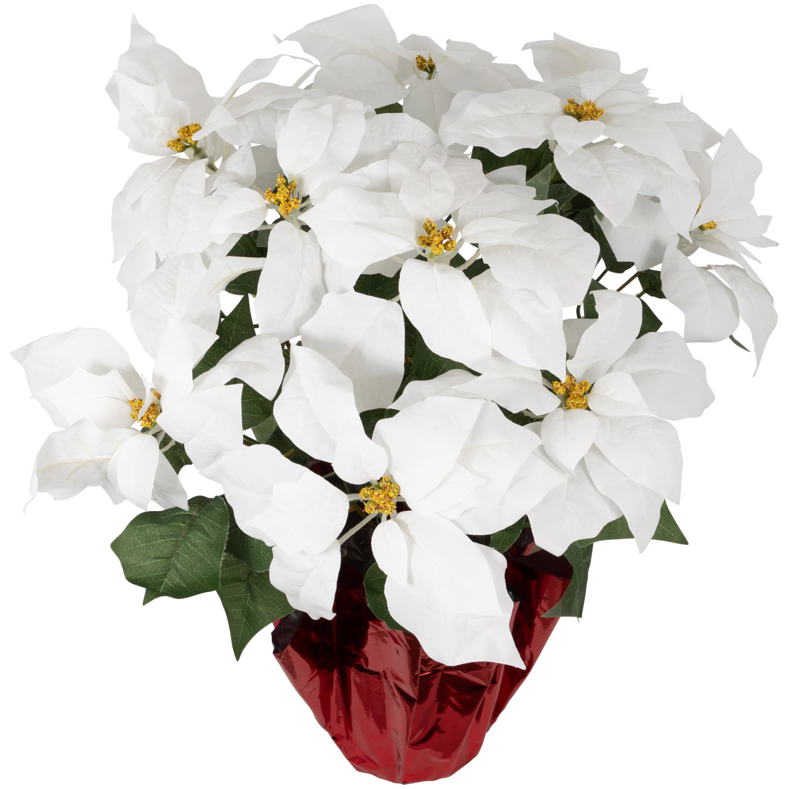 Poinsettia Floral Arrangement, 22" H x 18" W x 18" D, White, Red