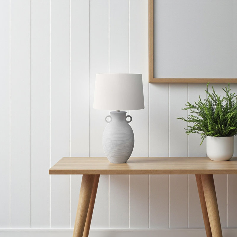 Bentley Ceramic Table Lamp in White and Ivory Shade, 29.31'' H X 16.78'' W X 16.78'' D