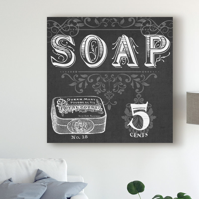 «Chalkboard Bath Signs I» par June Erica Vess, reproduction d'art graphique sur toile, H 24 po x l 24 po x P 2 po