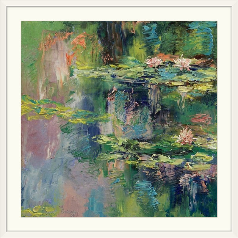 «Driton Water Lilies» par Michael Creese, reproduction d'art, H 24 po x l 24 po x P 1 po, Cadre blanc