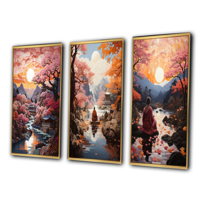 «Orange Buddhism Buddhist Serenity This», 3 pièces sur toile
