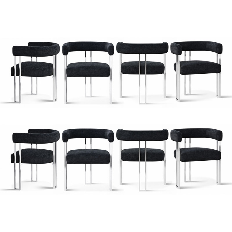 Ensemble de 8 fauteuils de salle à manger rembourrés en argent 18 po Chenille, Noir