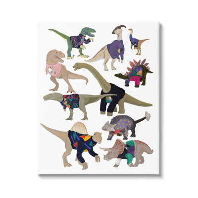 «Quirky Sweater Trend Dinosaurs Vintage Style Fashi», impression sur cadre en panneau de fibres à densité moyenne