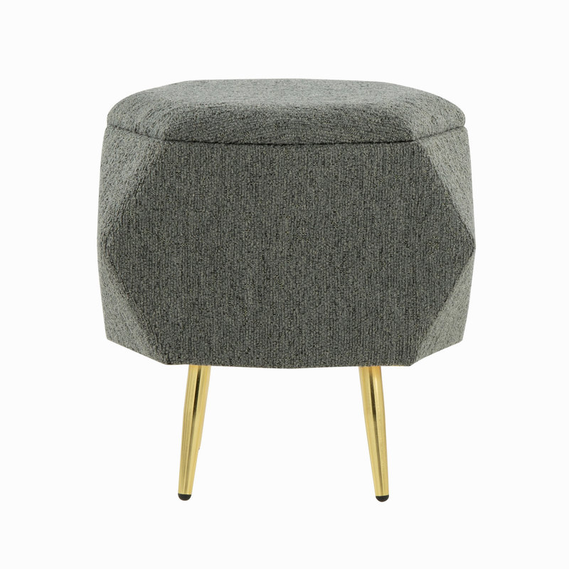 Ottoman In Gold Metal And Green Fabric With Storage, Gold/Green