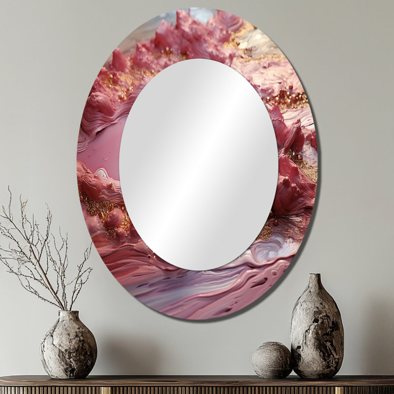 Pink Liquid Gold Harmony - Large Oval Wall Mirror On Metal, 40" x 30"