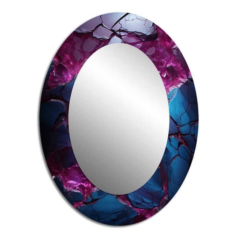 Miroir mural ovale en métal bleu et mauve sans soudure Marble River III, 40 po x 30 po