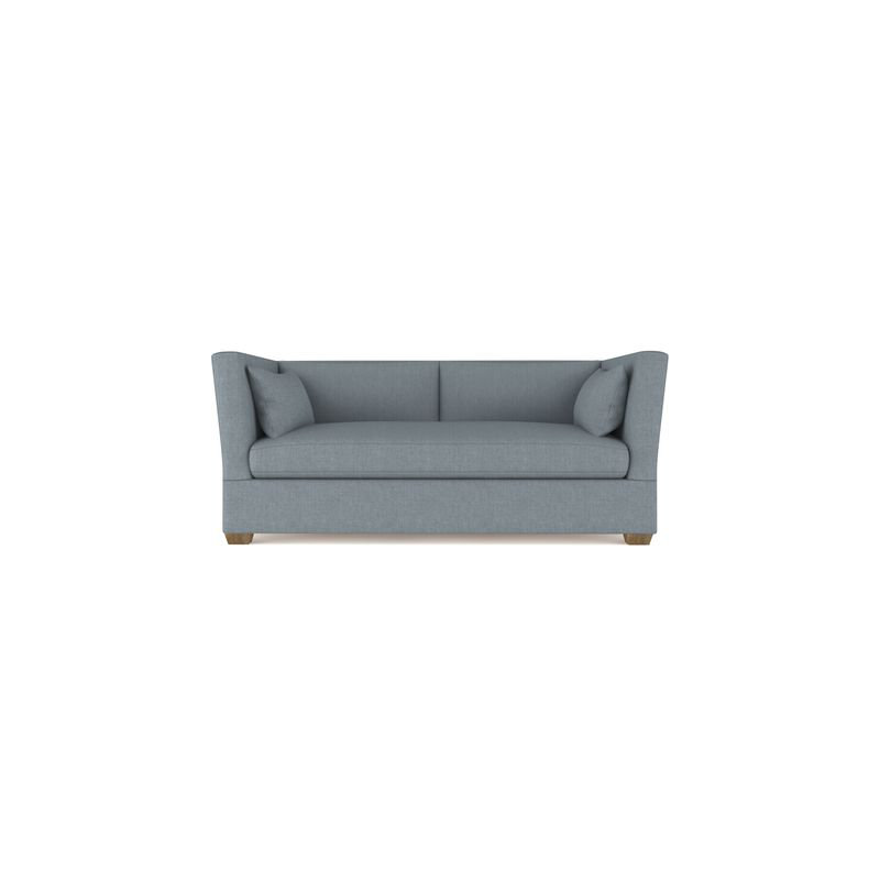 Rivington Flare Square Track-Arm Loveseat, Box Weave Linen Blue Print, Weathered, 31" H x 72" W x 37" D