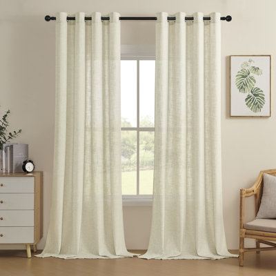 Carthamus Polyester Linen Textured Light Filtering Semi-Sheer Grommet Curtain Pair