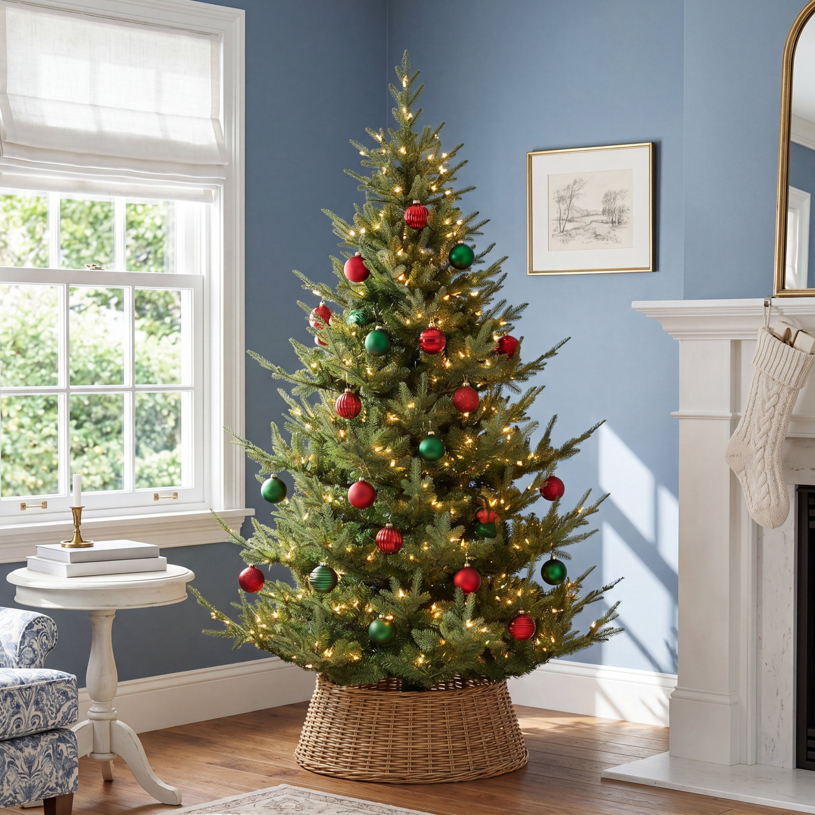 Green Realistic Artificial Spruce Christmas Tree with Light, 7' 6" H