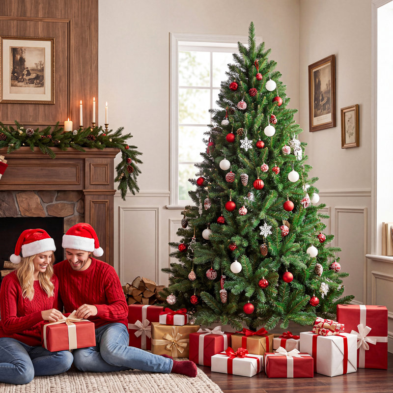 Artificial Christmas Tree with Wooden Stand, 6ft
