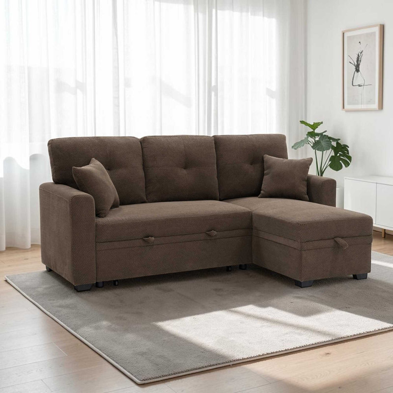 Canapé-lit modulaire en L 71 po avec lit escamotable, méridienne réversible avec rangement, pour le salon, Café