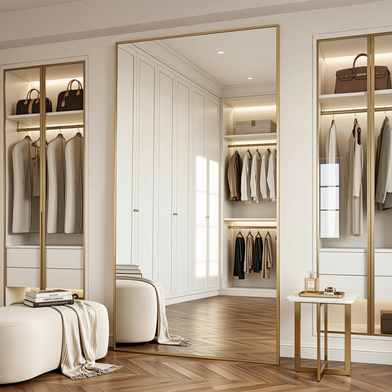 Rectangular Home Full-Length Mirror, Gold, 90" x 46"