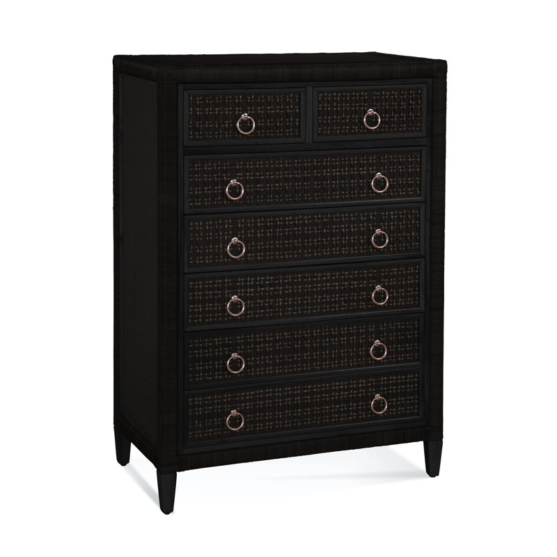 Monterey Wicker 38'' W 7 - Drawer Dresser, Antique Black, No, Satin Nickel