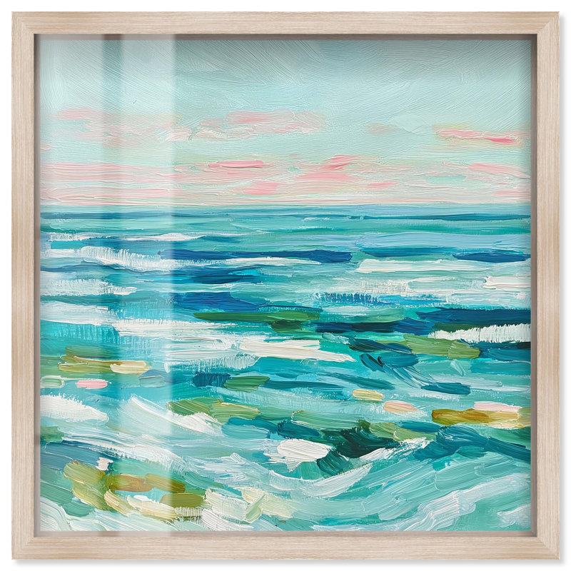 «Ocean Hues Shadowbox», art mural Coastal par Art Remedy, cadre blond, 17 x 17, H 17 po x l 17 po, Cadre blond
