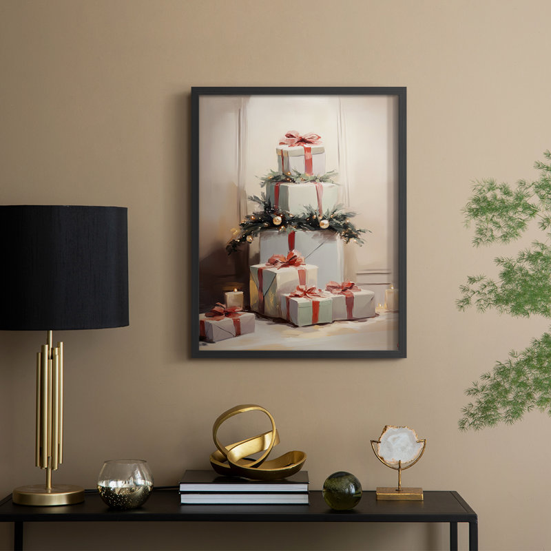 Art des Fêtes de Noël, série 2, reproduction d'art encadrée, bois massif, H 21 po x l 17 po, Noir, noir, noir, noir