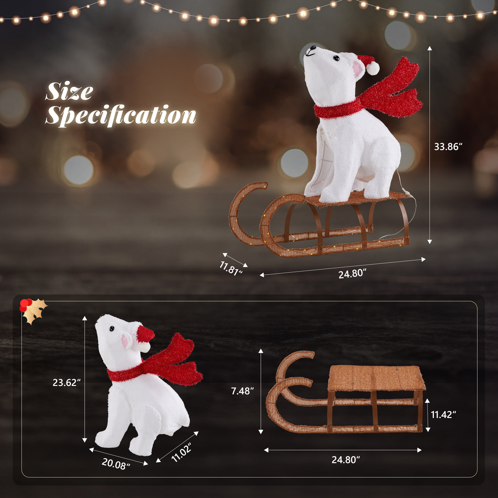 2.8ft Lighted Christmas Polar Bear Outdoor Decoration