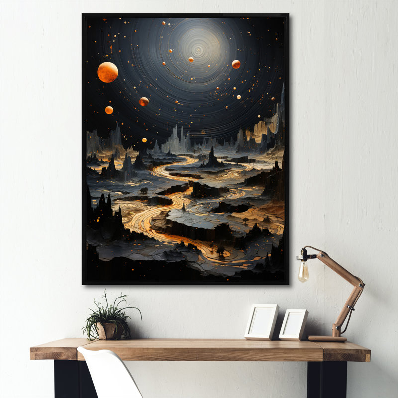 Asteroids Anomaly - Décoration murale Asteroids, H 32 po x l 16 po x P 1 po, Cadre flottant noir