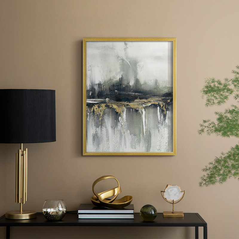 Indyscape et reproduction encadrée dorée - bois massif, H 30 po x l 24 po, Doré