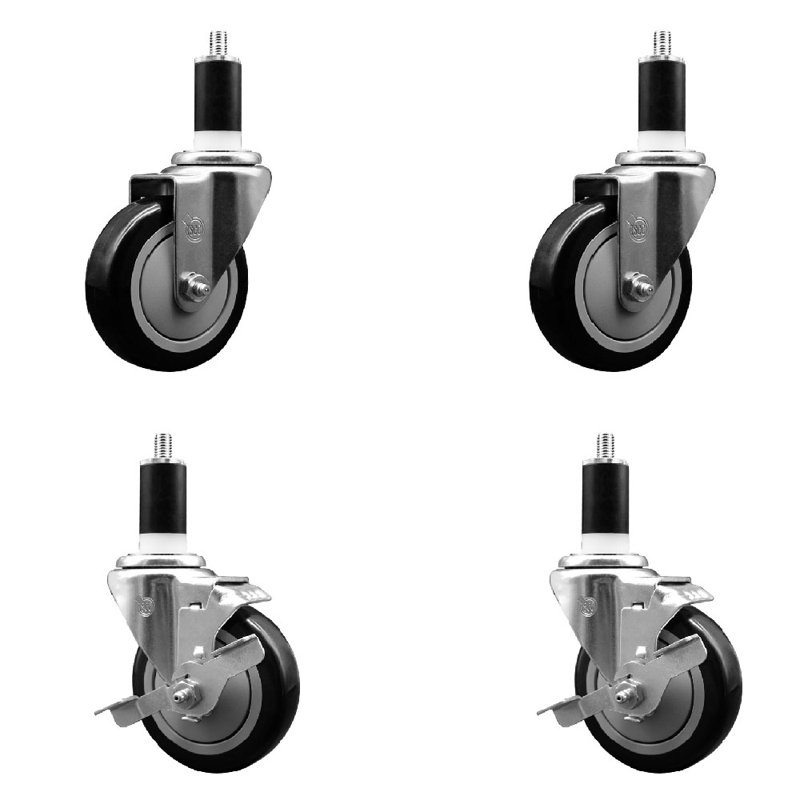 Ensemble de roulettes extensibles pivotantes en poly sur roulettes 2 freins SCC TLB 4 po x 1-3 / 8 po
