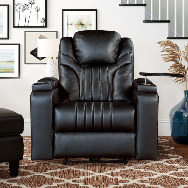 Eldrida Faux Leather Recliner, Black Faux Leather