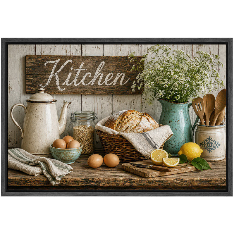 Œuvre d'art de campagne rétro vintage, pain de cuisine et citron, images de cuisine, impression sur toile encadrée