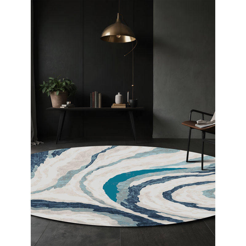 Machine Washable Gray Area Rug, Round 7'