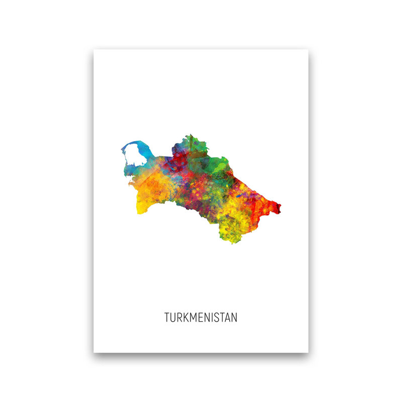 Turkmenistan Watercolour Map by Michael Tompsett - Print, 42cm H x 30cm W x 1cm D, Unframed