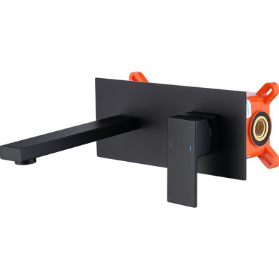 Robinet mural pour salle de bain, noir mat, fabrication en laiton, poignée simple 2 trous, aérateur d'eau, bec verseur de 7,48 pouces, débit de salle de bain de 1,8 gallon par minute, poignée à trous, installation dissimulée,