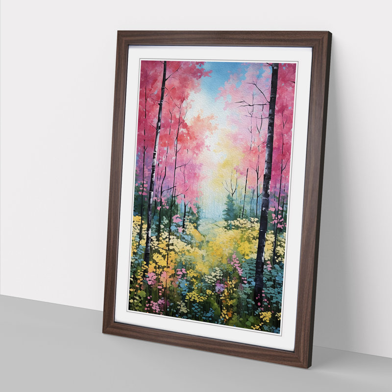 Spring Forest Colour Field - Single Picture Frame Print on Wood, 64cm H x 46cm W x 2cm D, Walnut Framed