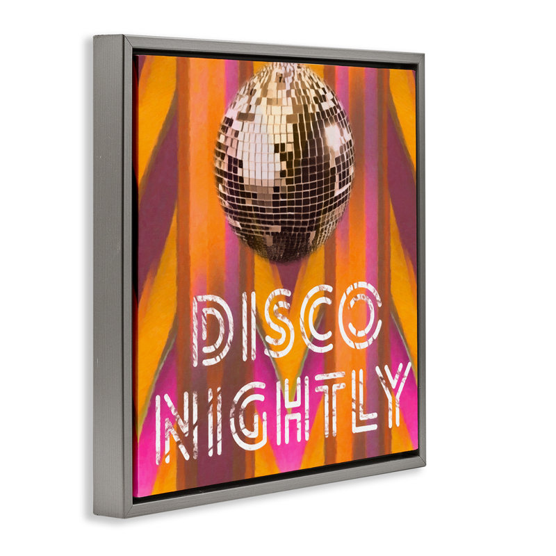 "Disco Nightly Retro", art mural encadré flottant par Graffi * Tee Studios, Cadre flottant gris lustré, H 18 po x l 18 po