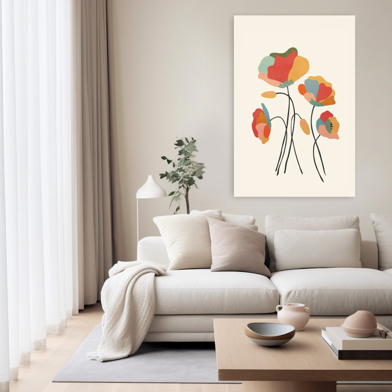 Art mural coloré abstrait coquelicots abstraits colorés, H 60 po x l 40 po