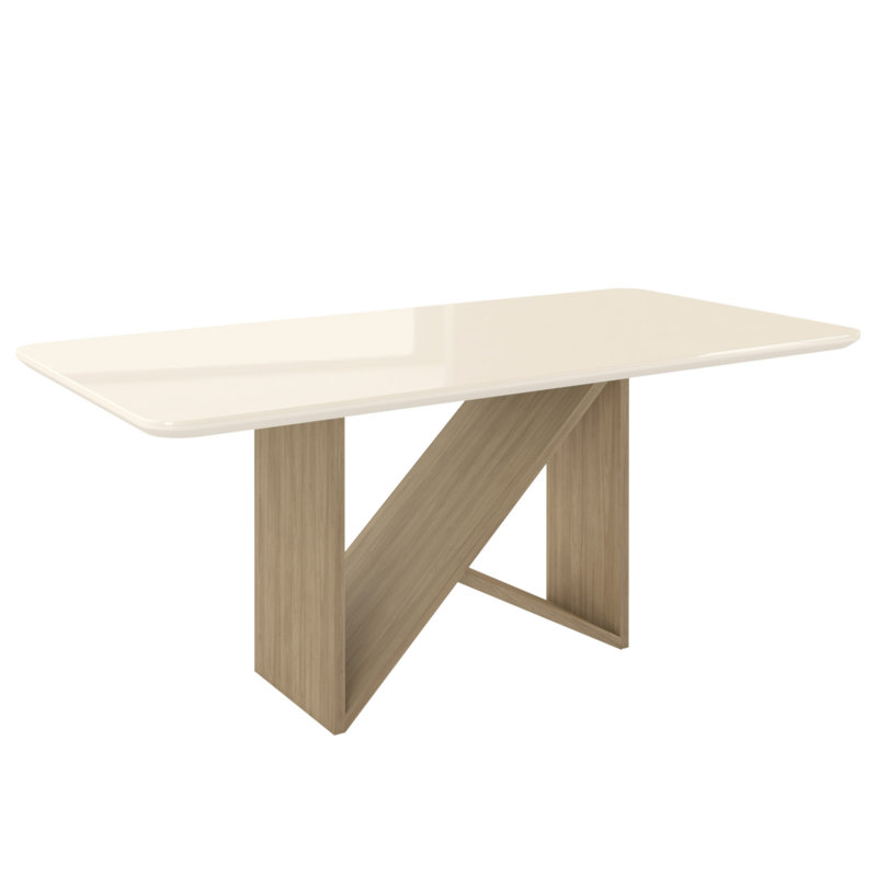 Table de salle à manger 6 places de style italien avec plateau en verre peint et base en bois élégant, naturel et chêne
