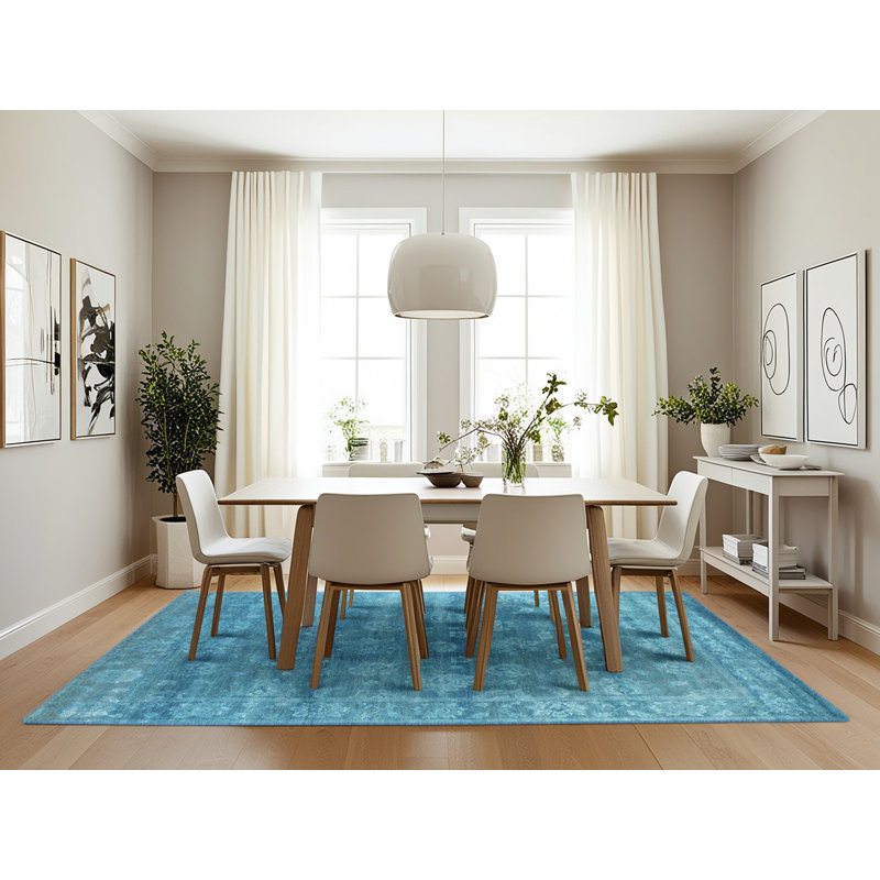 Tapis bleu ciel contemporain, Rectangle 7 pi x 10 pi