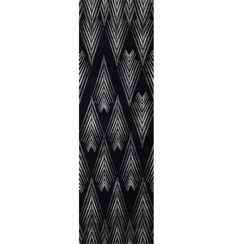 Karat Chevron Area Rug in Charcoal/Silver/Gray, Runner 3' x 10'