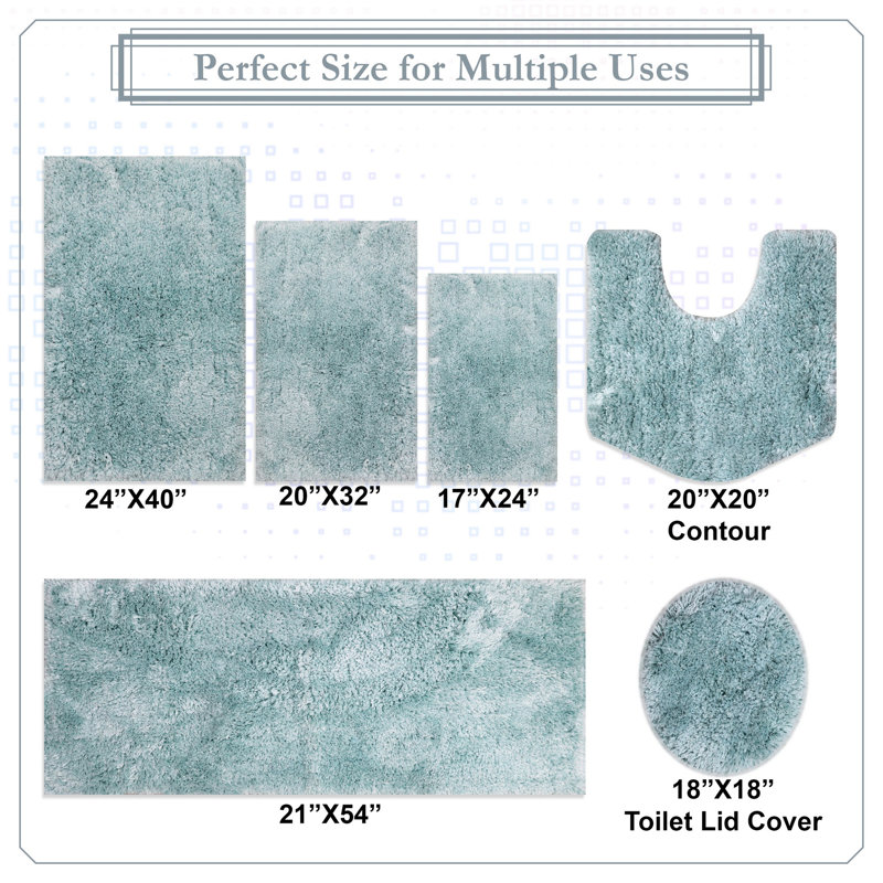 Essential 5-Piece Microfiber Bath Rug Set, Ultra Soft Plush Bathroom Mats, Non-Slip Rubber Backing, Water Absorbent, Quick-Dry, Machine Washable Rugs for Tub, Shower, Toilet and Sink, Turquoise