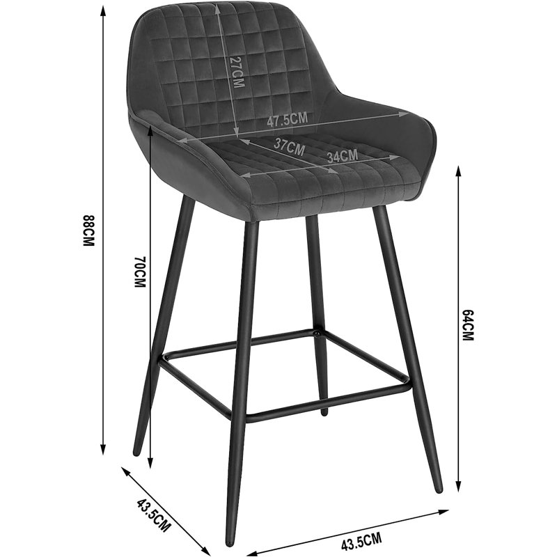 Chisato Upholstered Counter Stool with Metal Frame, Dark Grey, 4