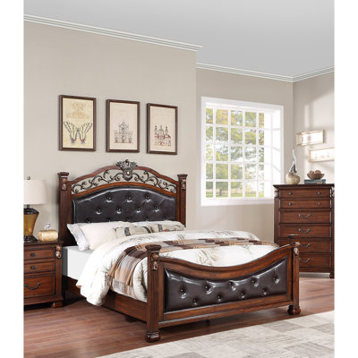 Formal Traditional Dark Cherry 1pc Queen Size Bed Tufted Faux Leather Headboard Footboard Bedframe
