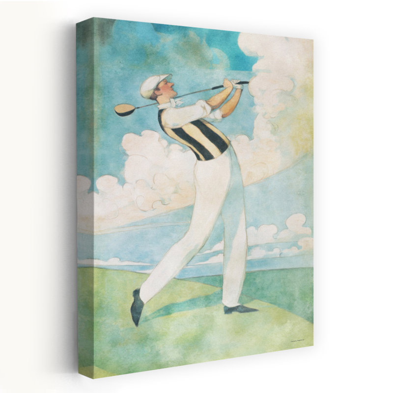 Golf dans les nuages, art contemporain rétro classique, H 24 po x l 16 po
